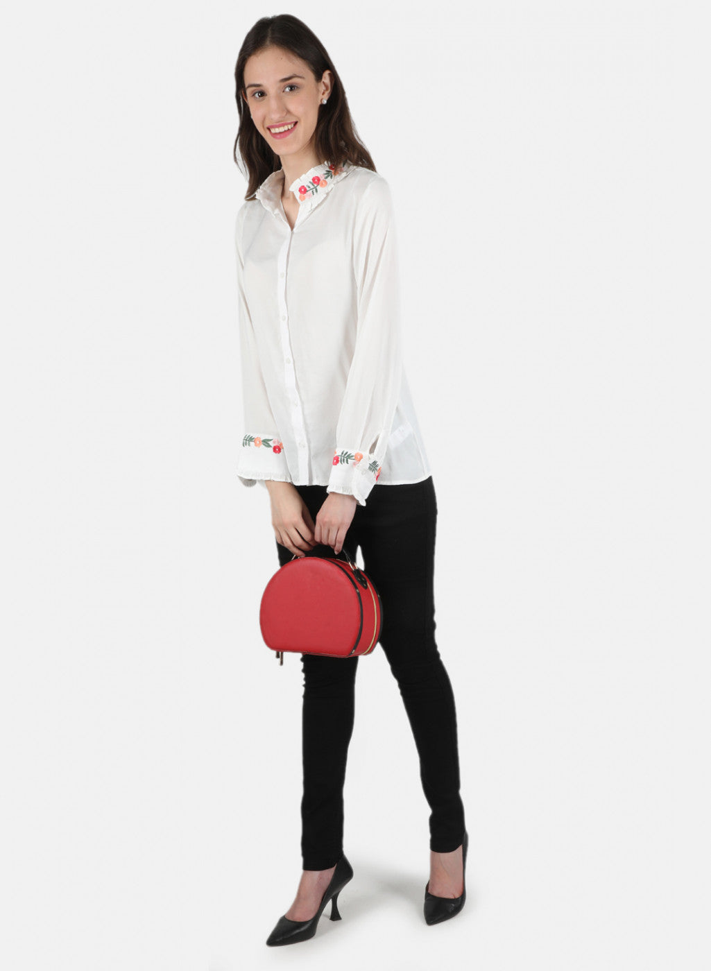 Women Off White Solid Top