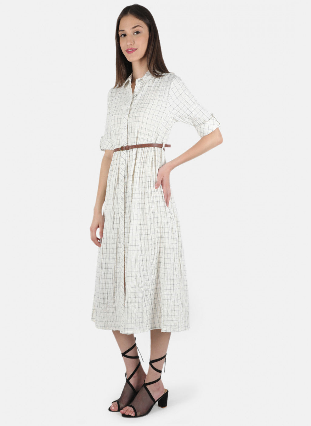 Women Off White Check Dress