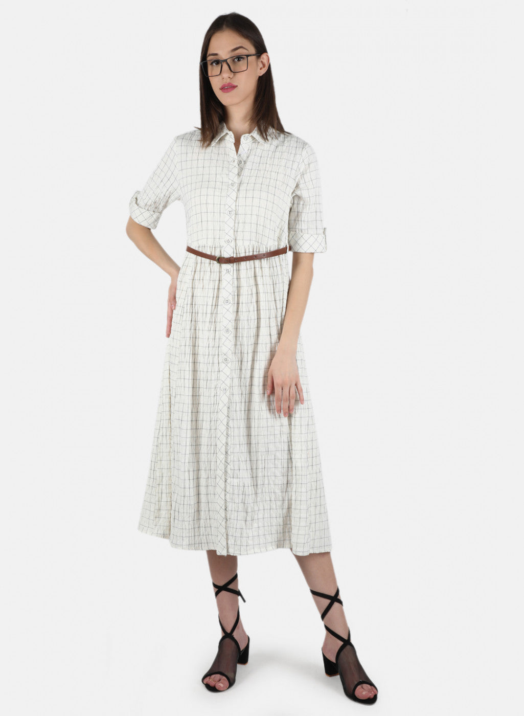 Women Off White Check Dress