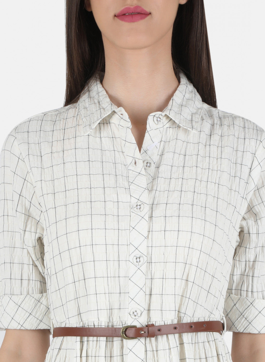 Women Off White Check Dress