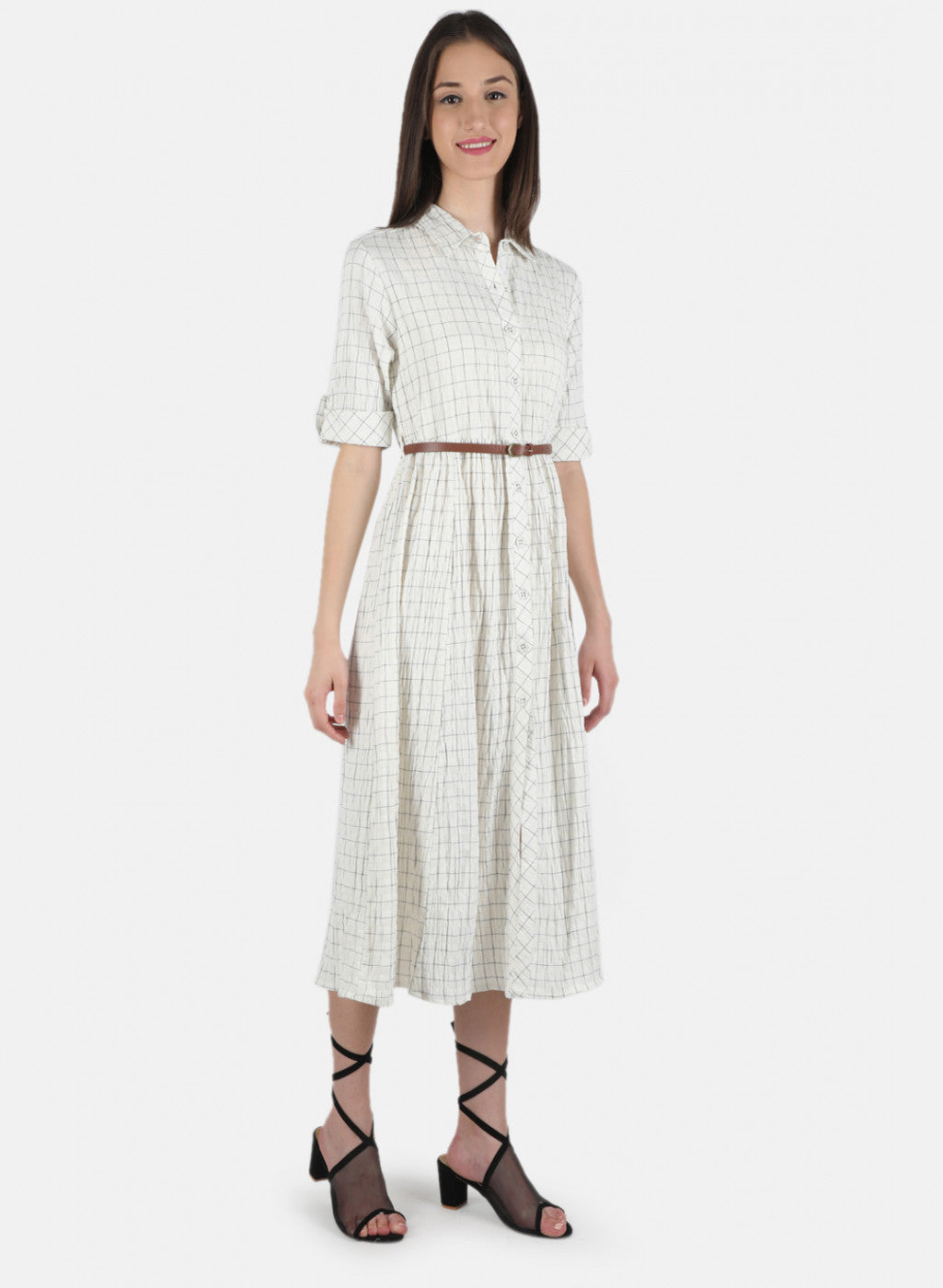 Women Off White Check Dress