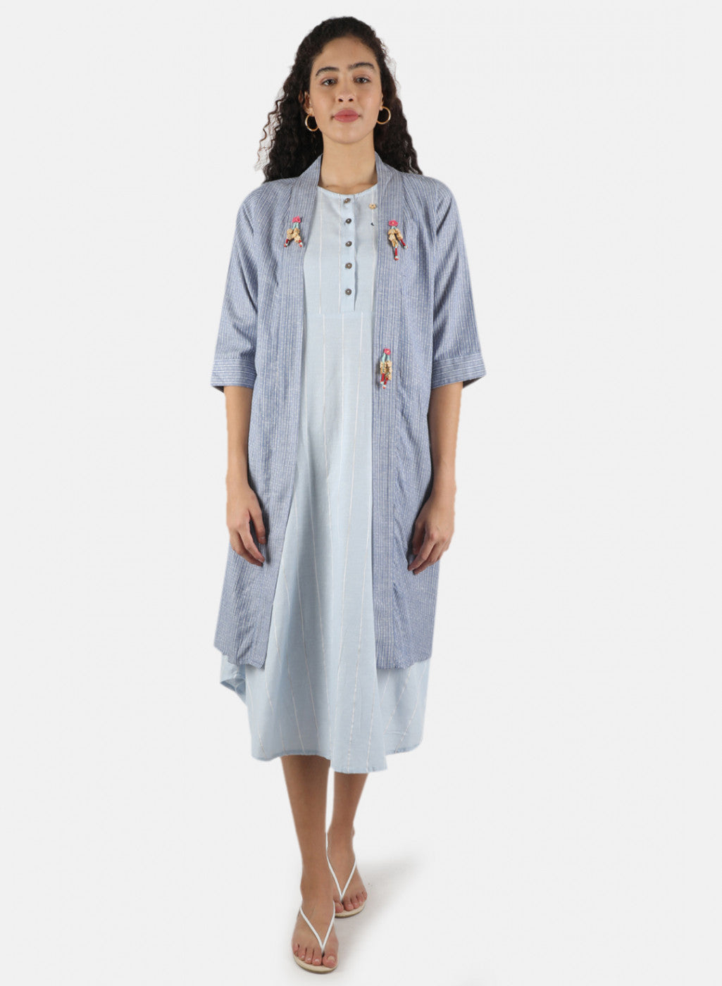 Women Sky Blue Plain Shrug Set