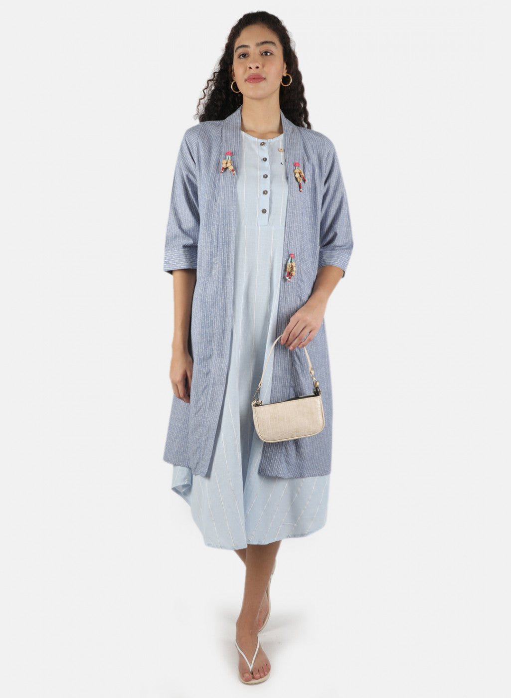 Women Sky Blue Plain Shrug Set