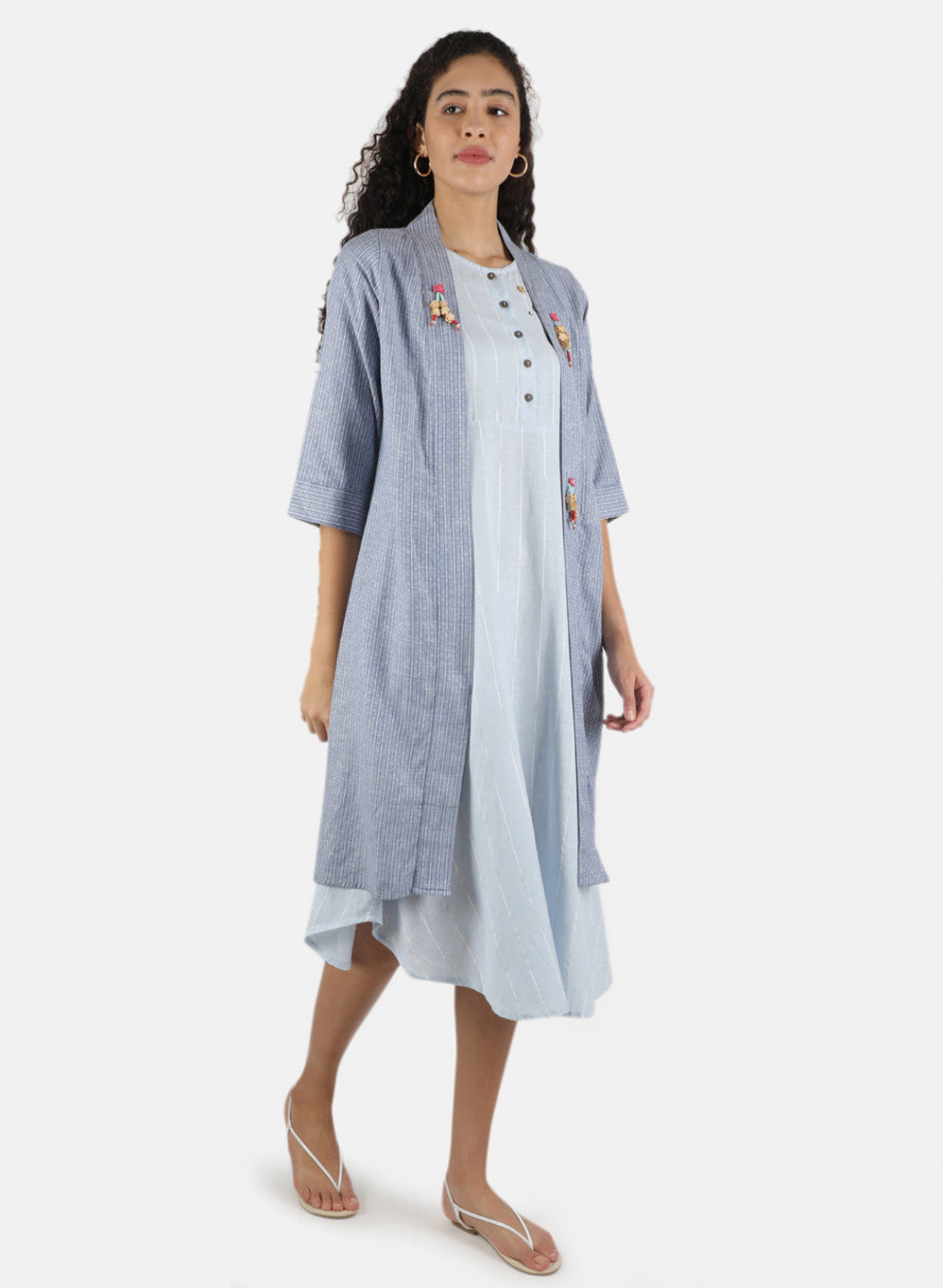 Women Sky Blue Plain Shrug Set