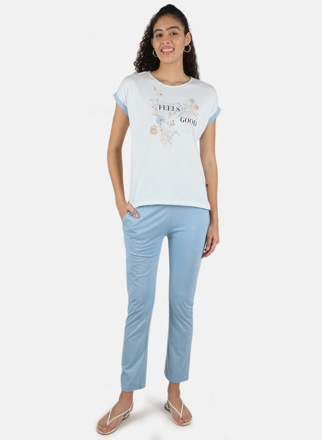Women Sky Blue Printed Lower Set