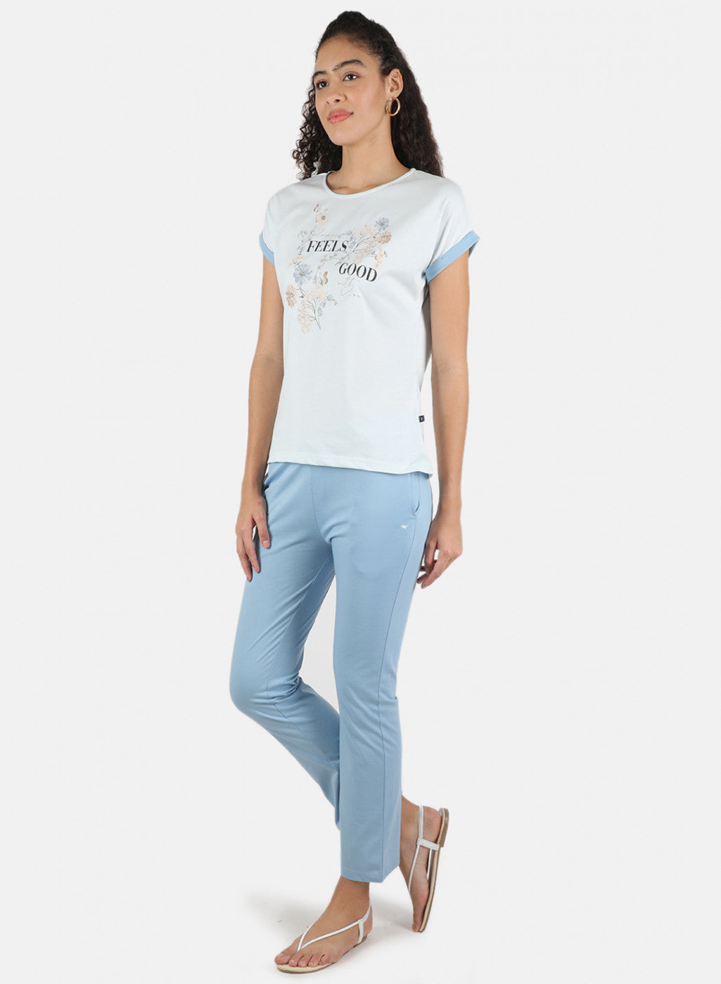 Women Sky Blue Printed Lower Set