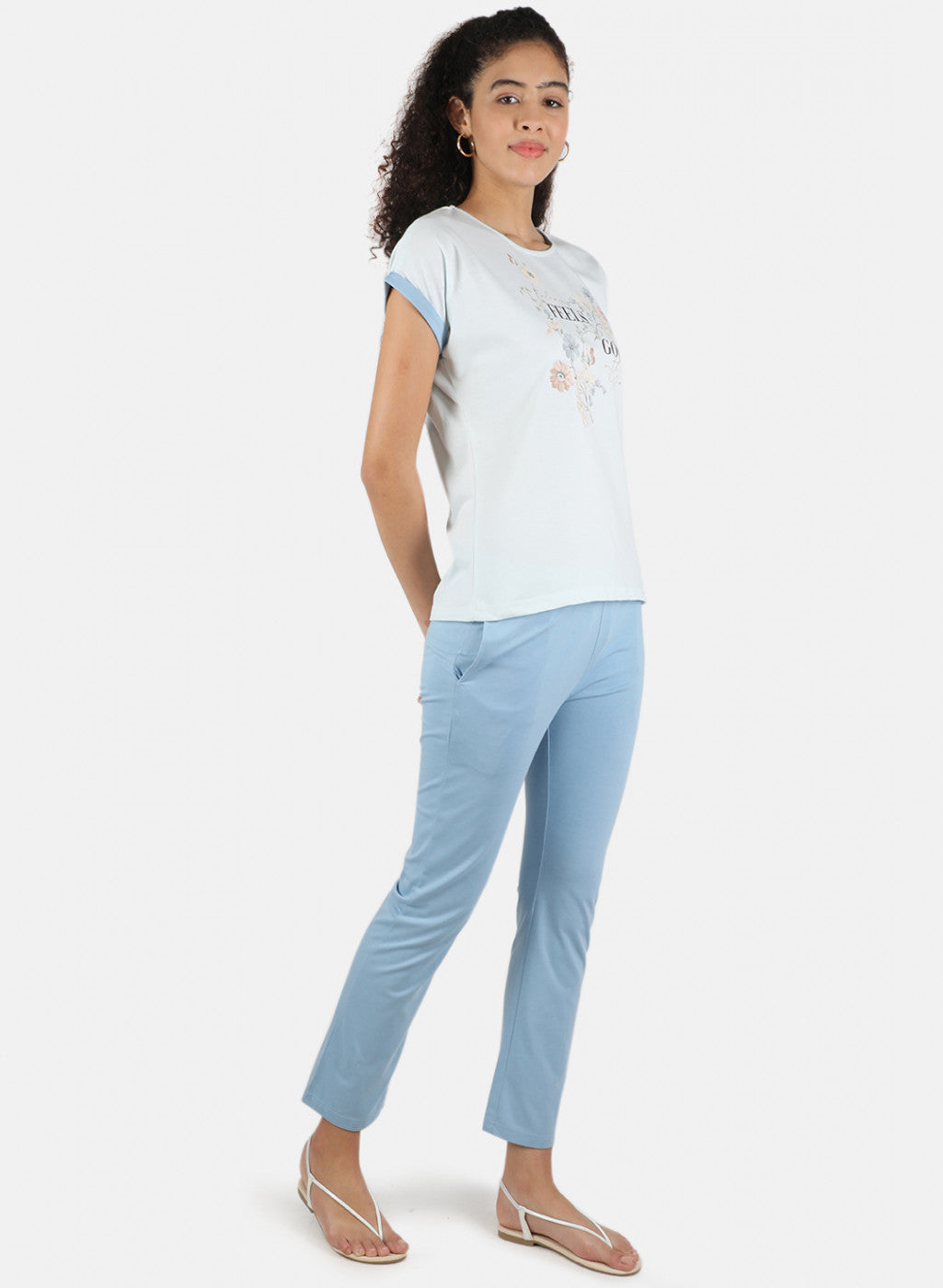 Women Sky Blue Printed Lower Set