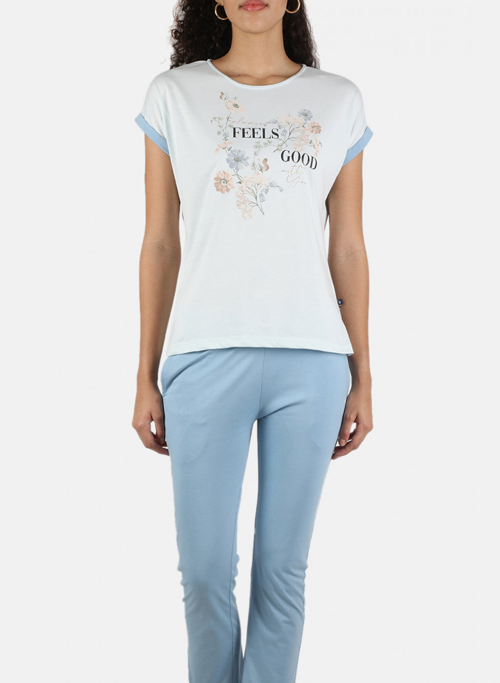 Women Sky Blue Printed Lower Set