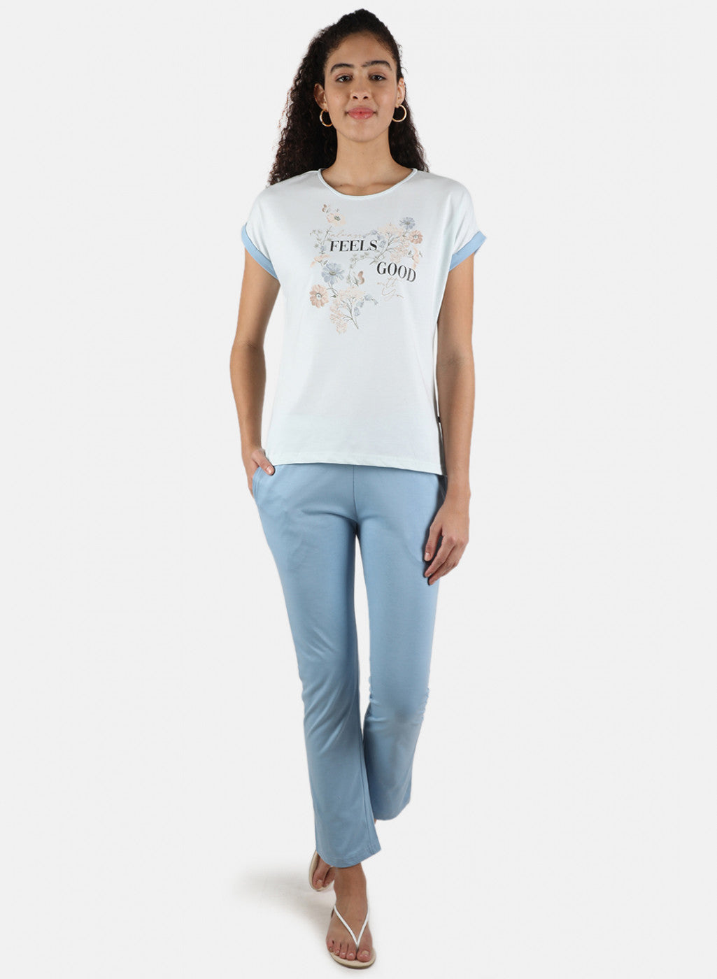 Women Sky Blue Printed Lower Set