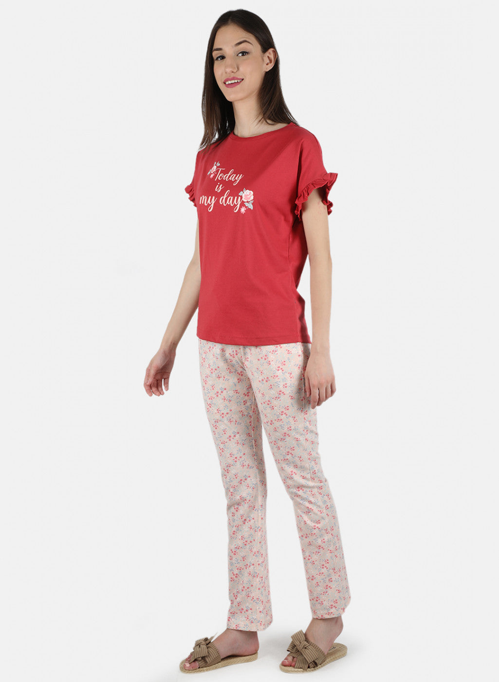 Women Peach Printed Lower Set