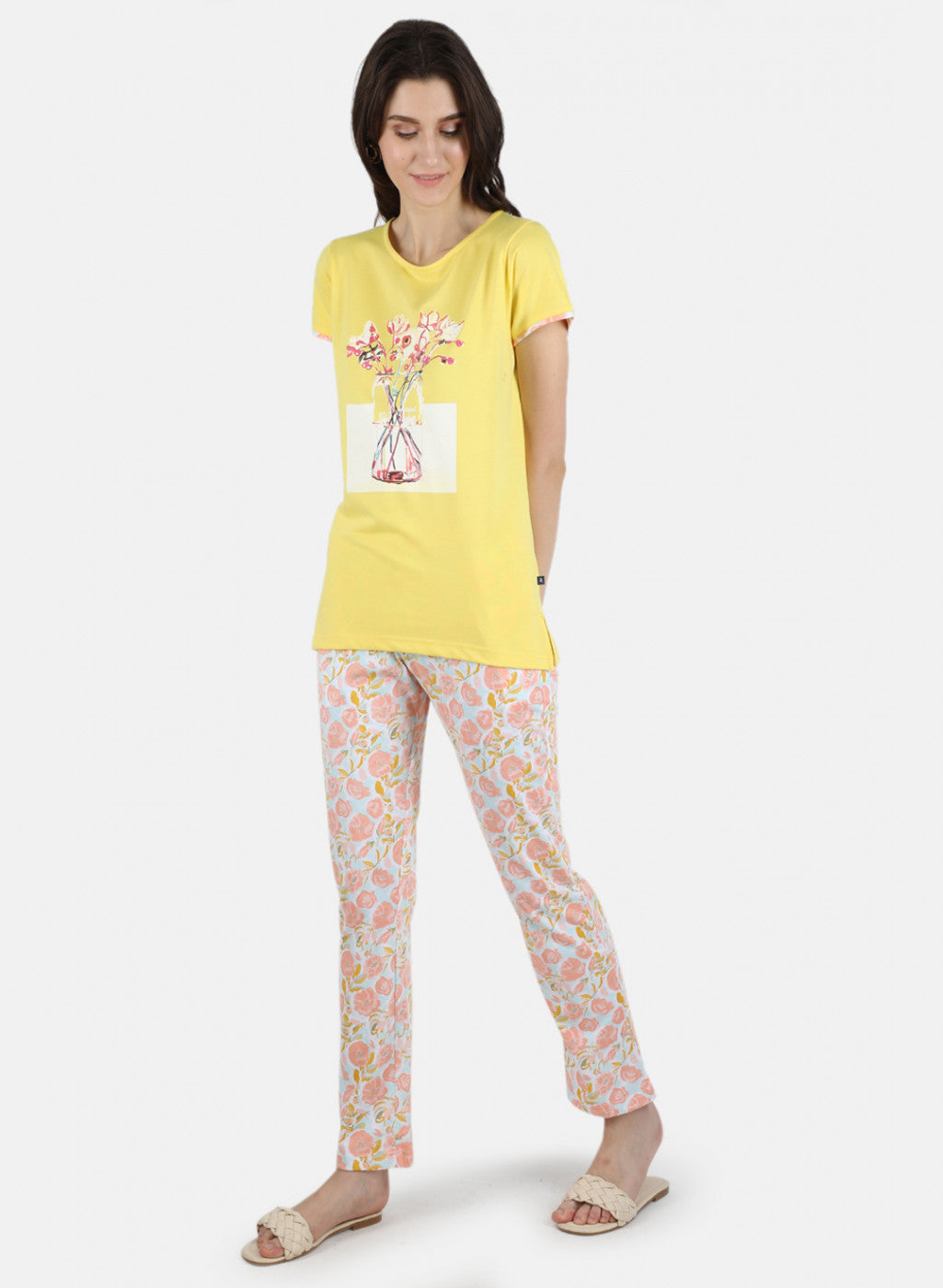 Women Yellow & Peach Printed Lower Set