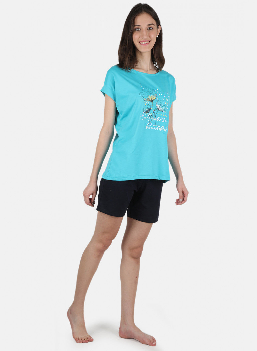 Women Blue Printed Short Set