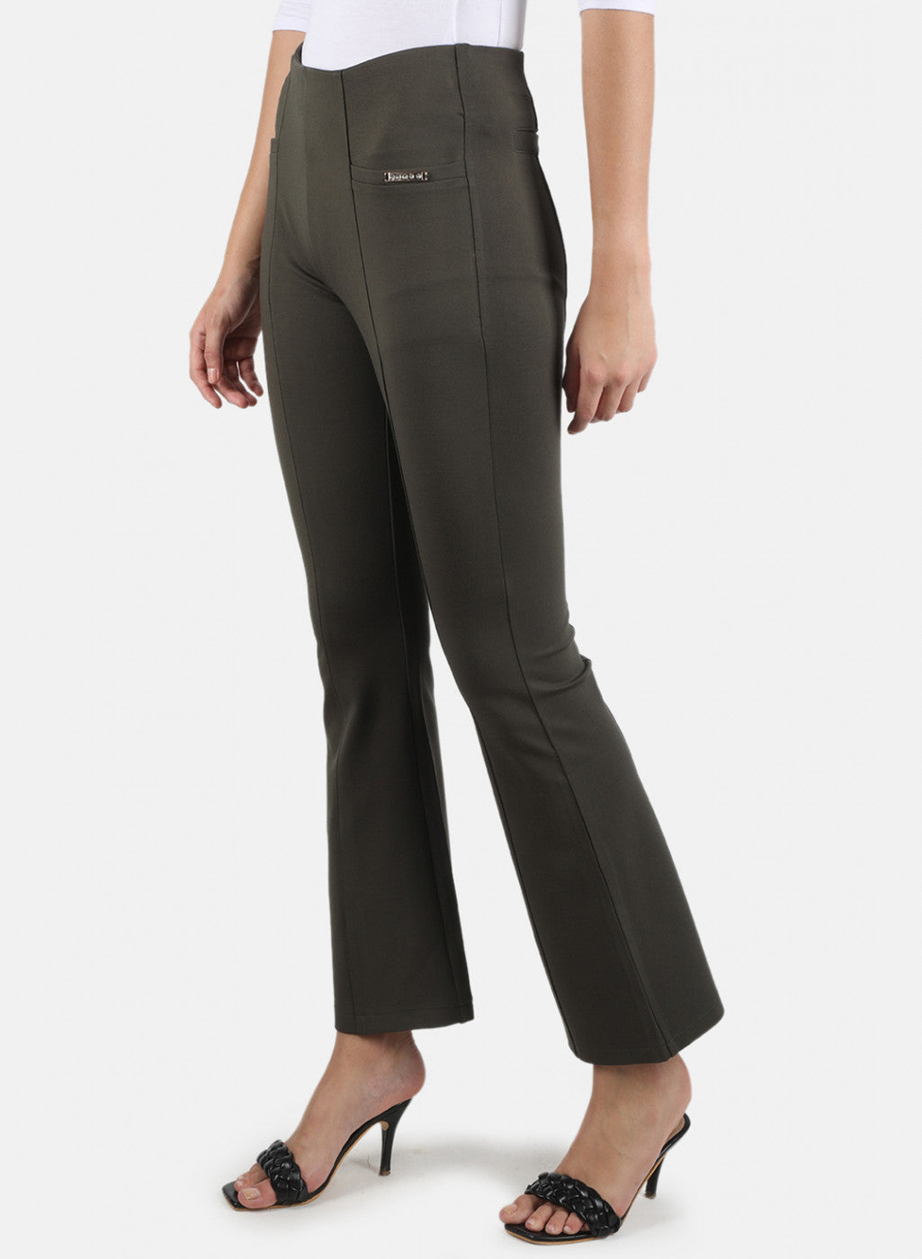 Women Olive Plain Jegging