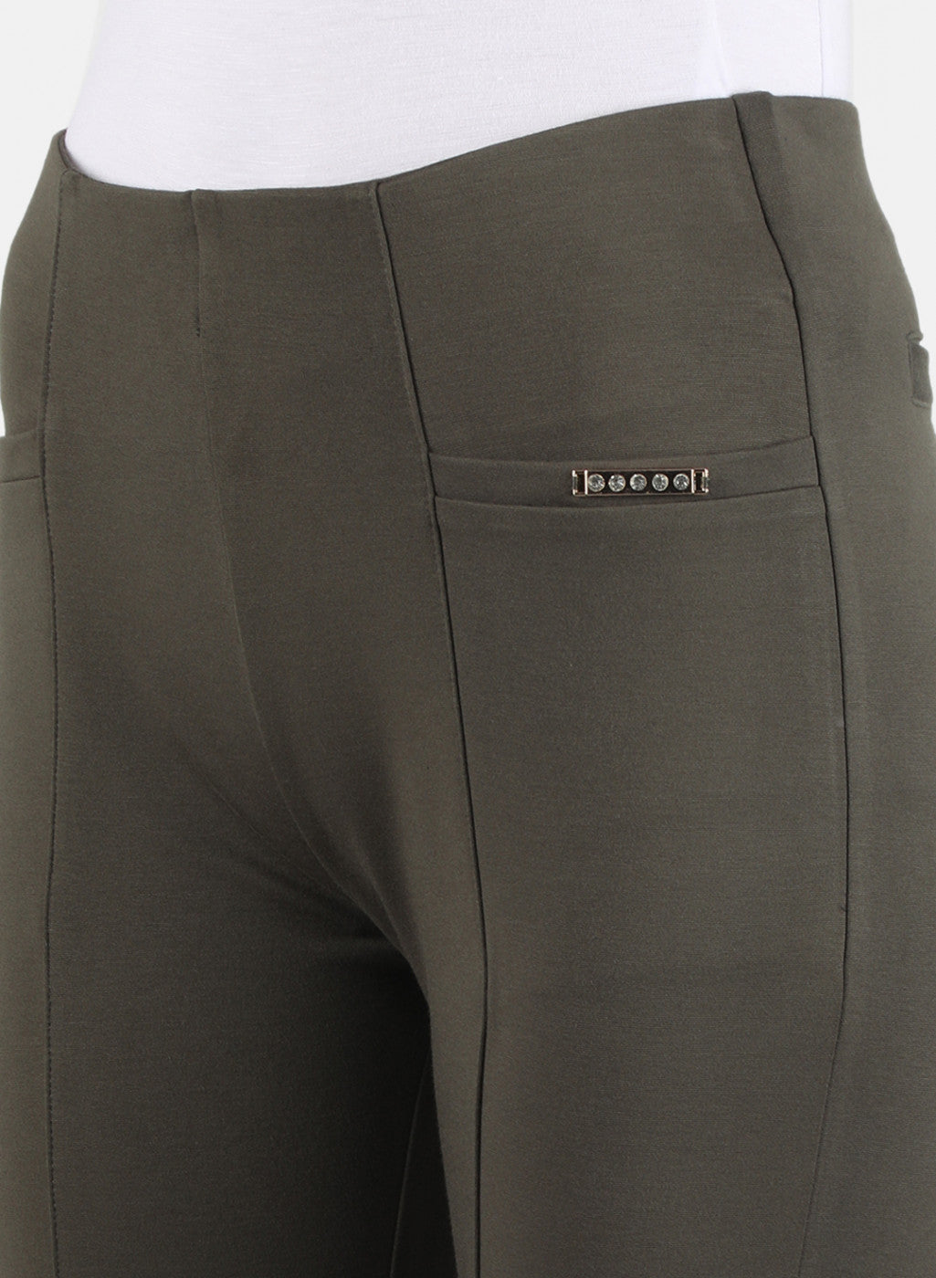 Women Olive Plain Jegging