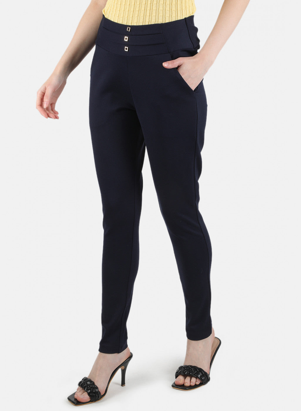 Women Navy Blue Plain Jegging
