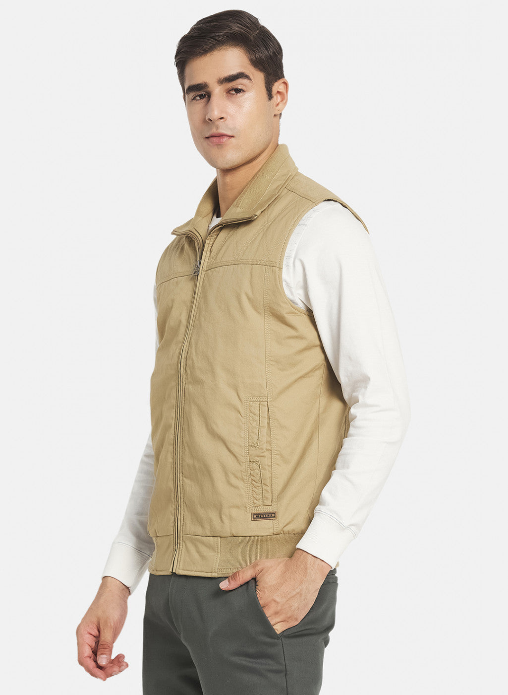 Men Khaki Solid Jacket