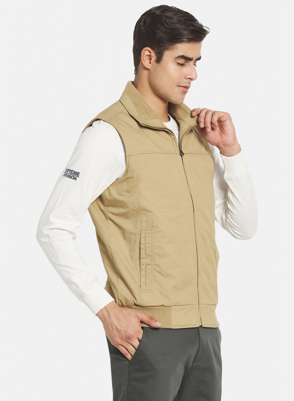 Men Khaki Solid Jacket