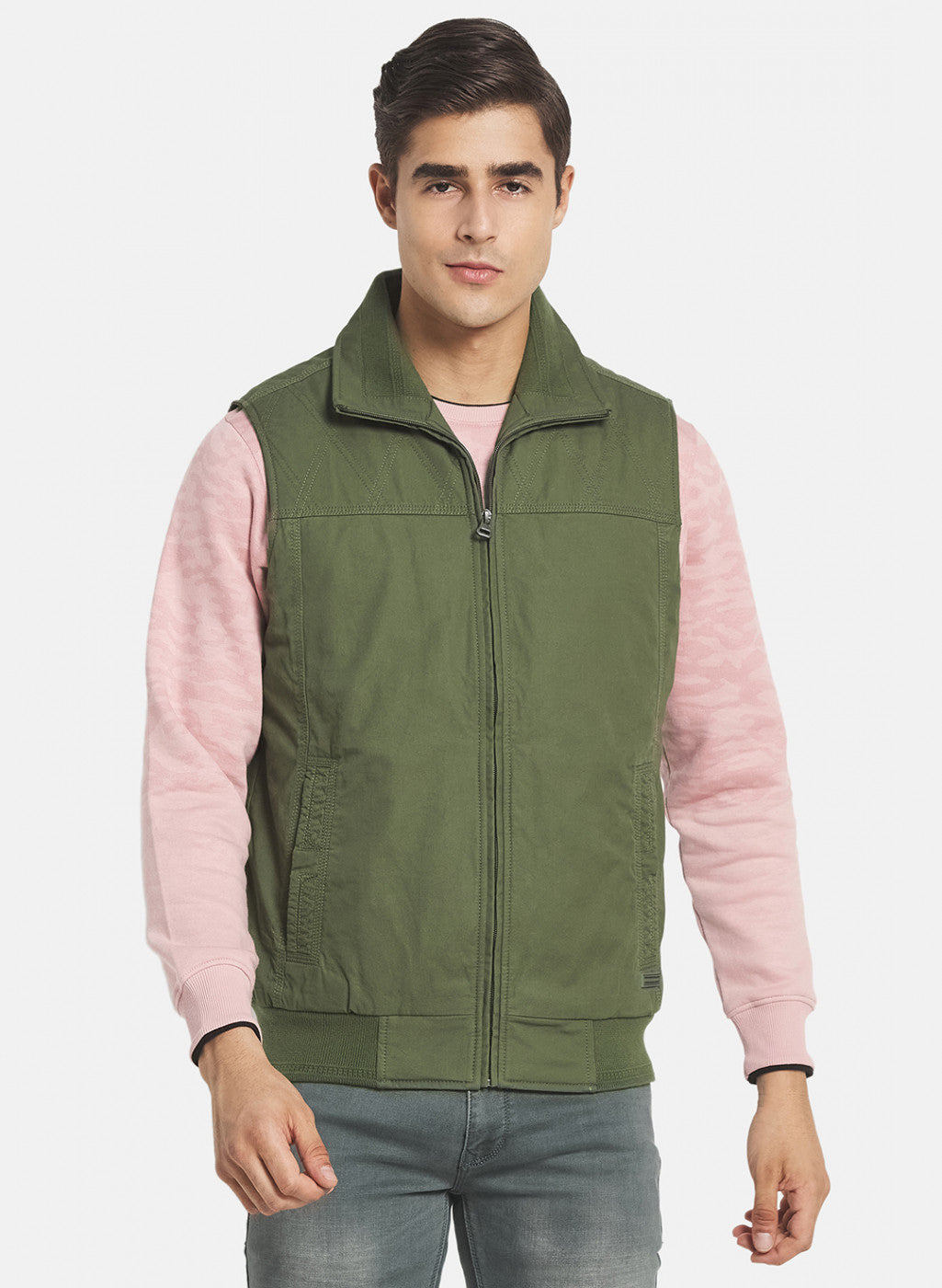 Men Olive Solid Jacket