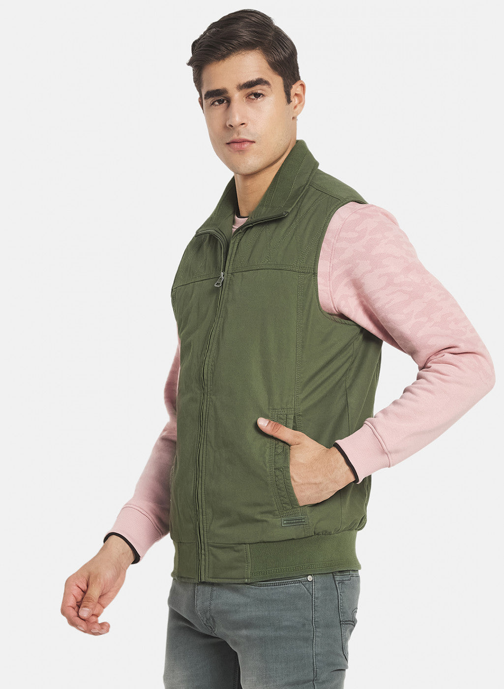 Men Olive Solid Jacket