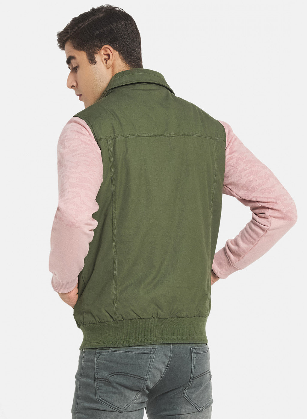 Men Olive Solid Jacket