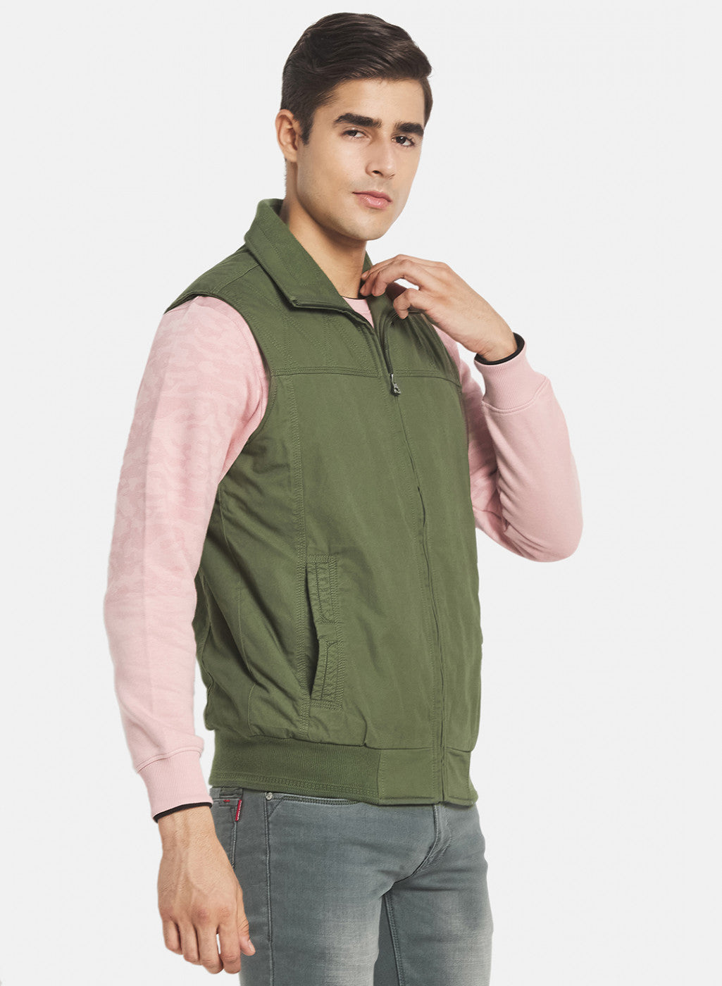 Men Olive Solid Jacket