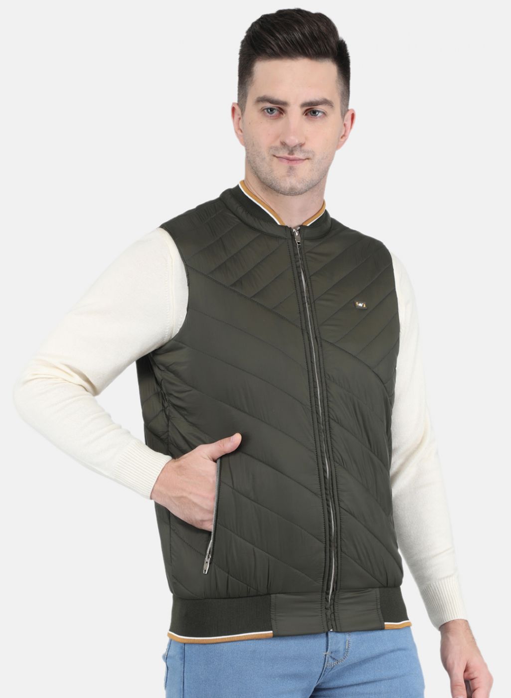 Men Olive Solid Jacket