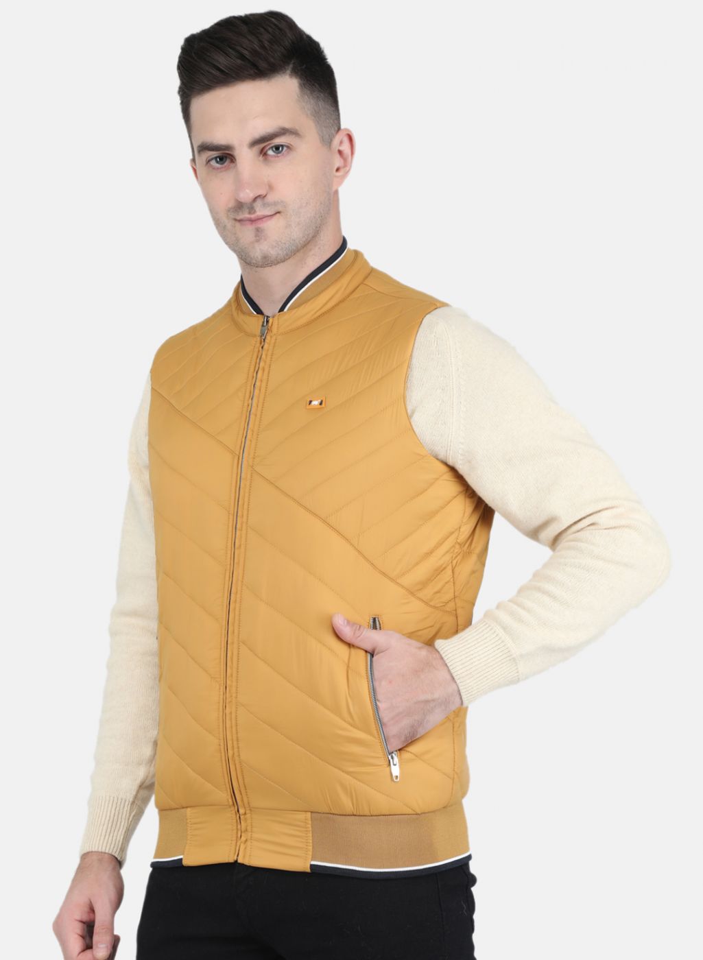 Men Yellow Solid Jacket