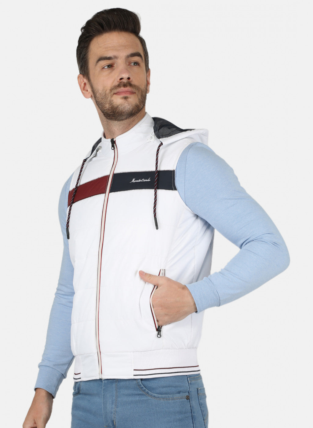 Men White Solid Jacket
