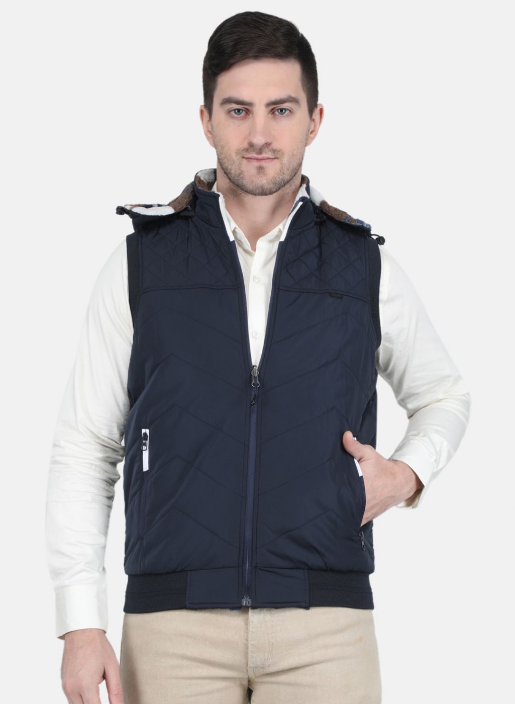 Men NAvy Blue Reversible Solid Jacket