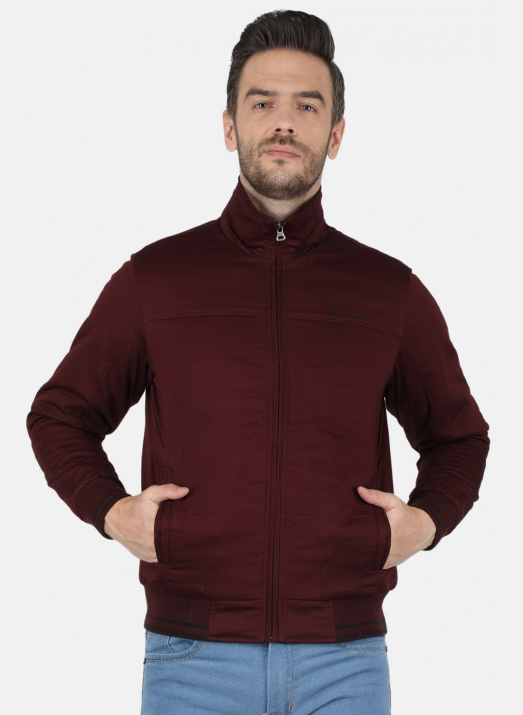 Men Maroon Solid Jacket