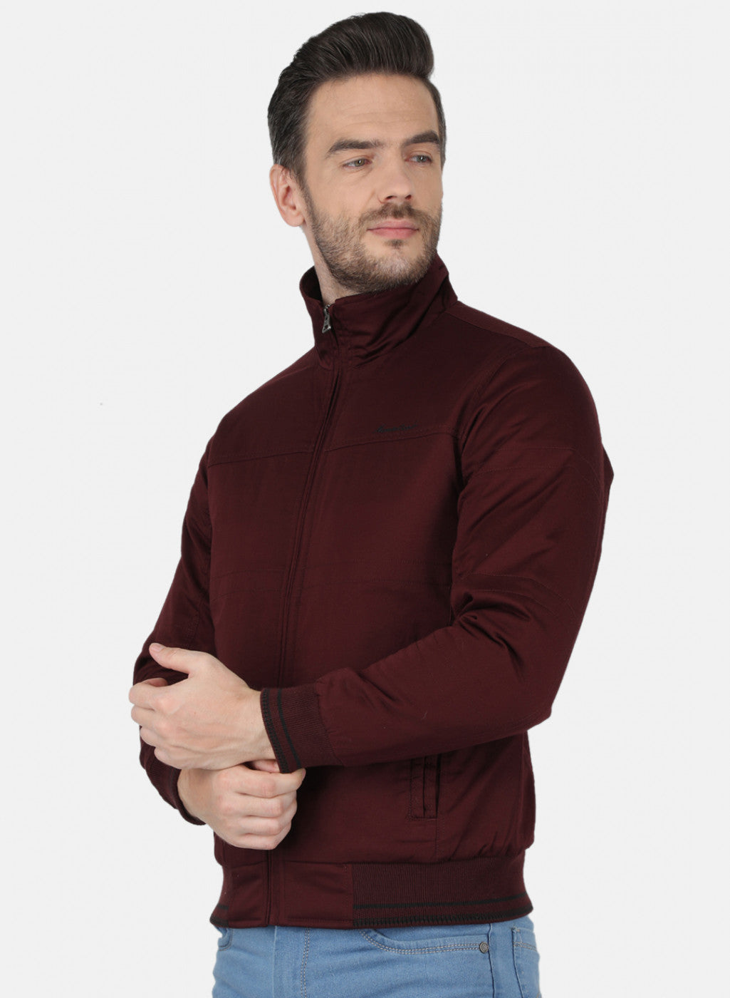Men Maroon Solid Jacket