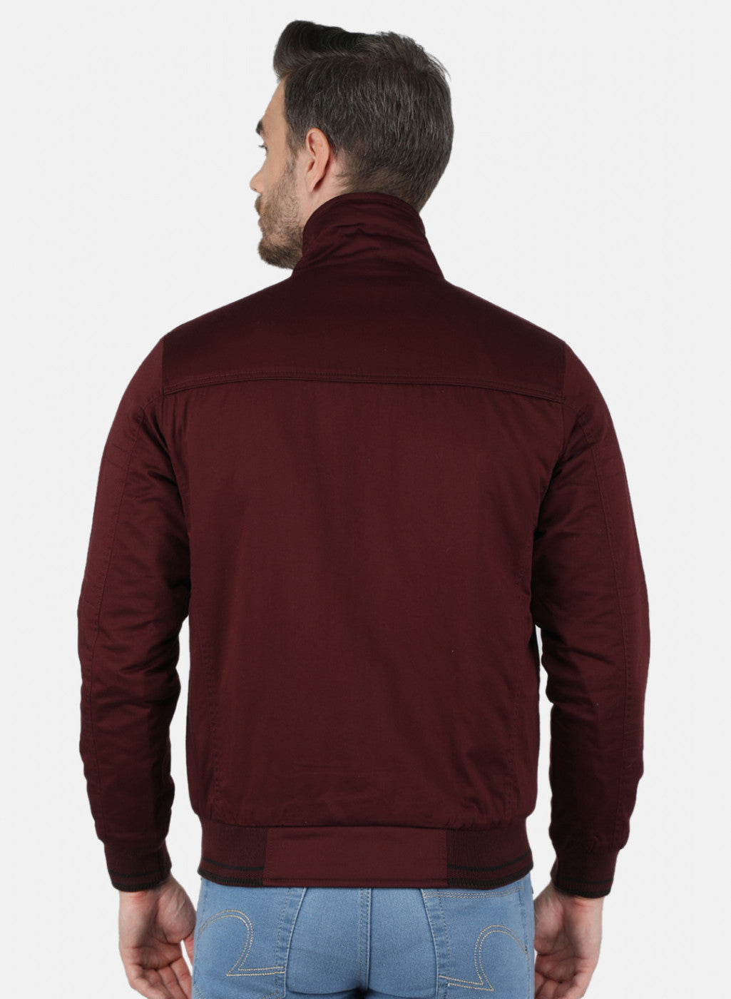 Men Maroon Solid Jacket