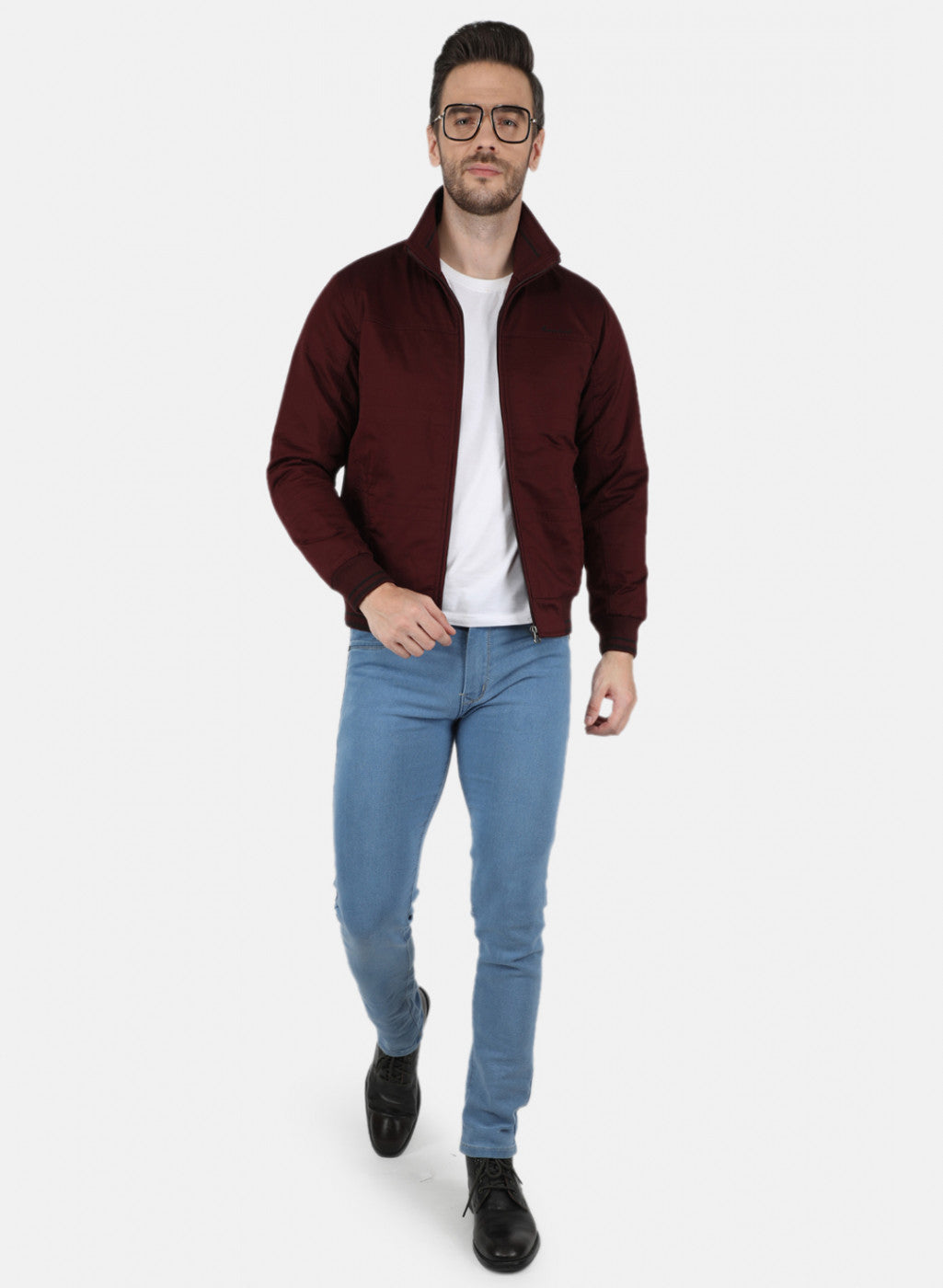 Men Maroon Solid Jacket