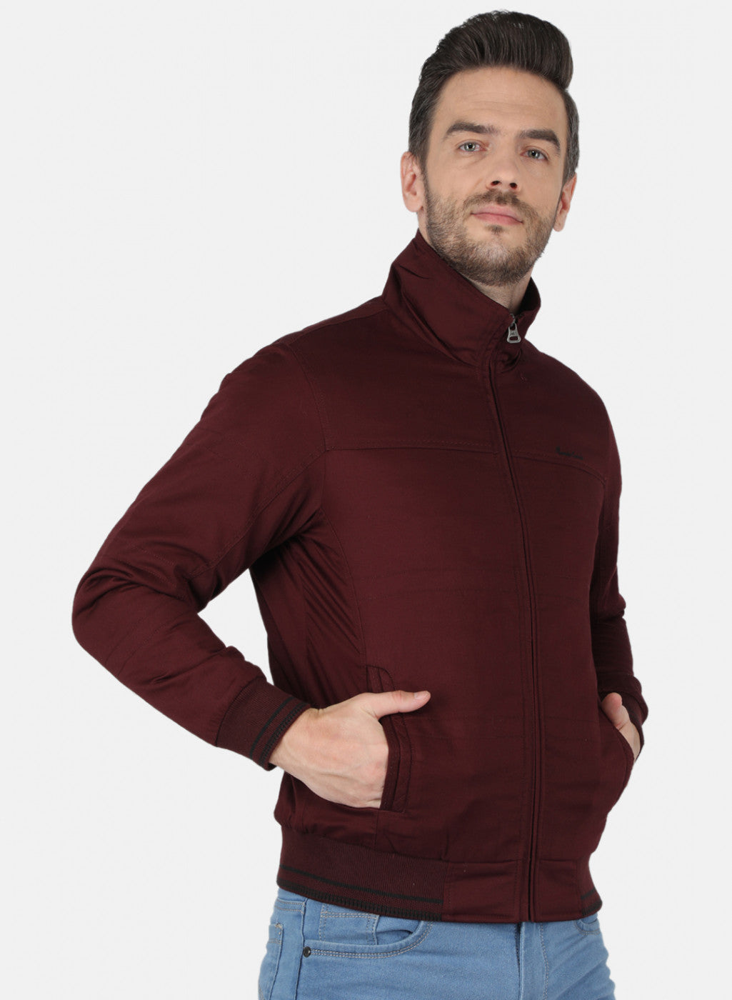 Men Maroon Solid Jacket