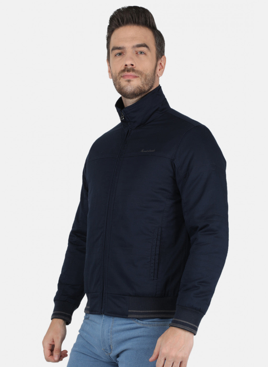 Men Blue Solid Jacket