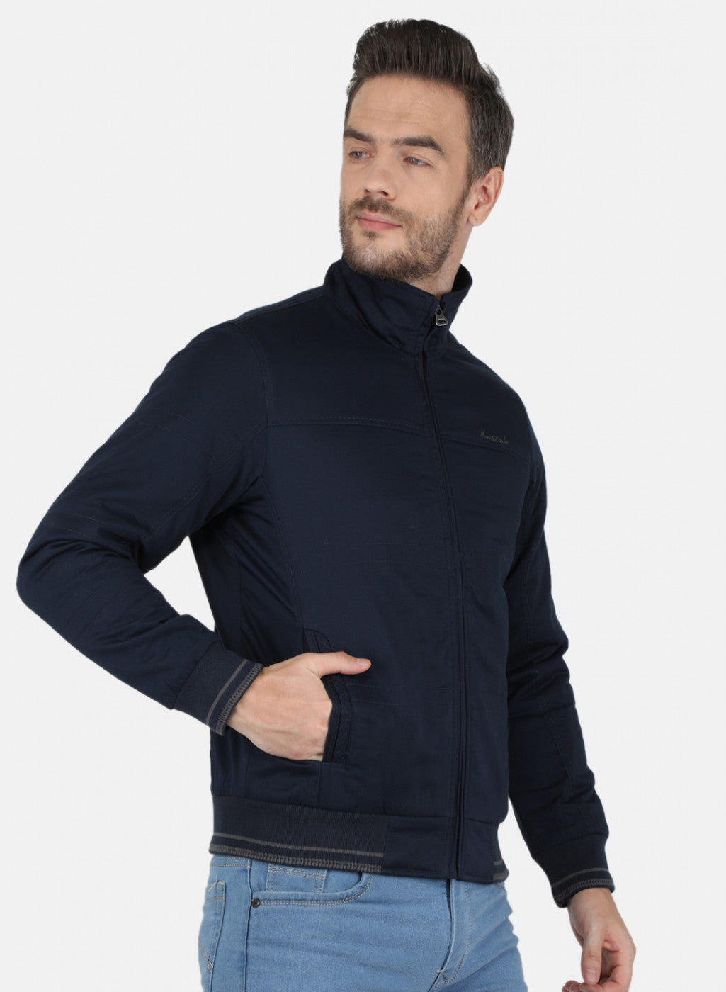 Men Blue Solid Jacket