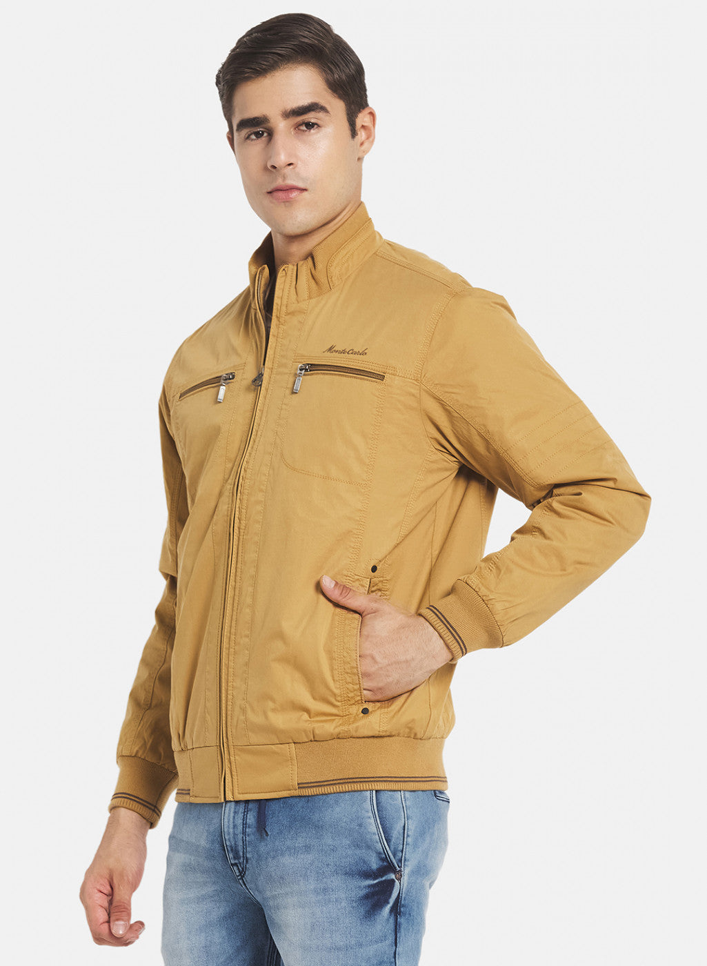 Men Mustard Solid Jacket