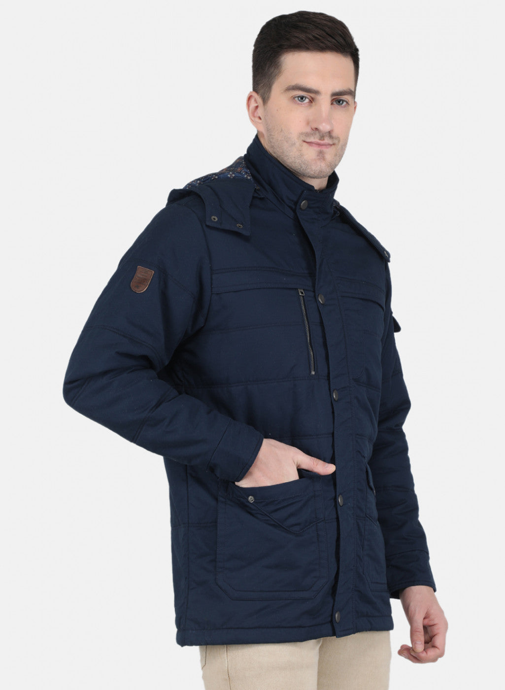 Men Blue Solid Jacket