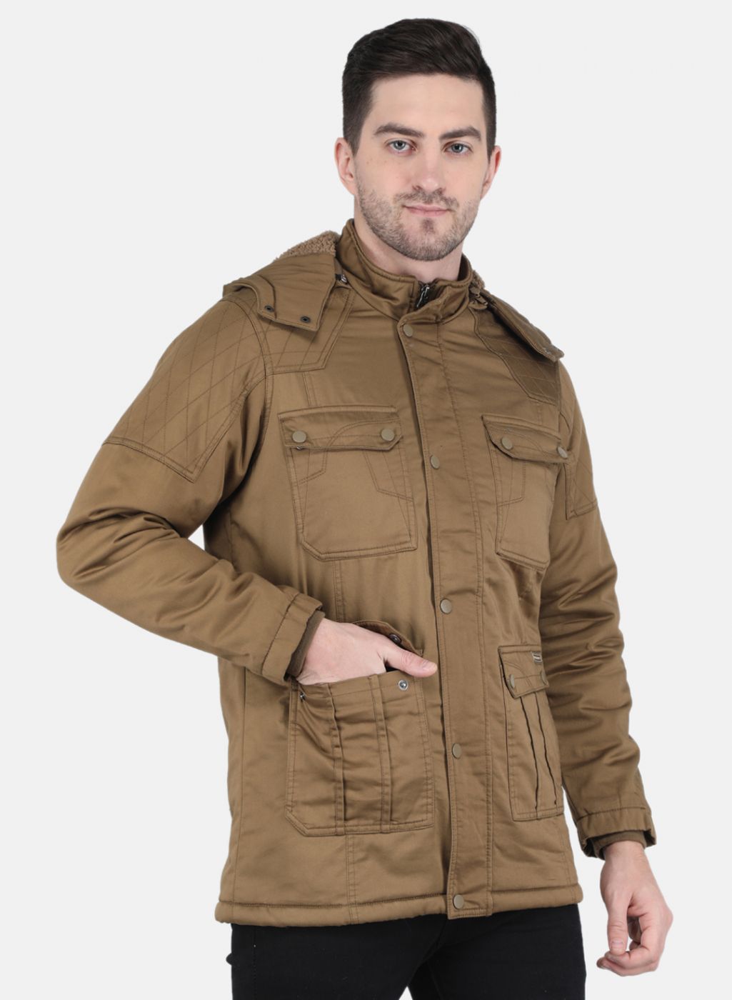 Men Brown Solid Jacket
