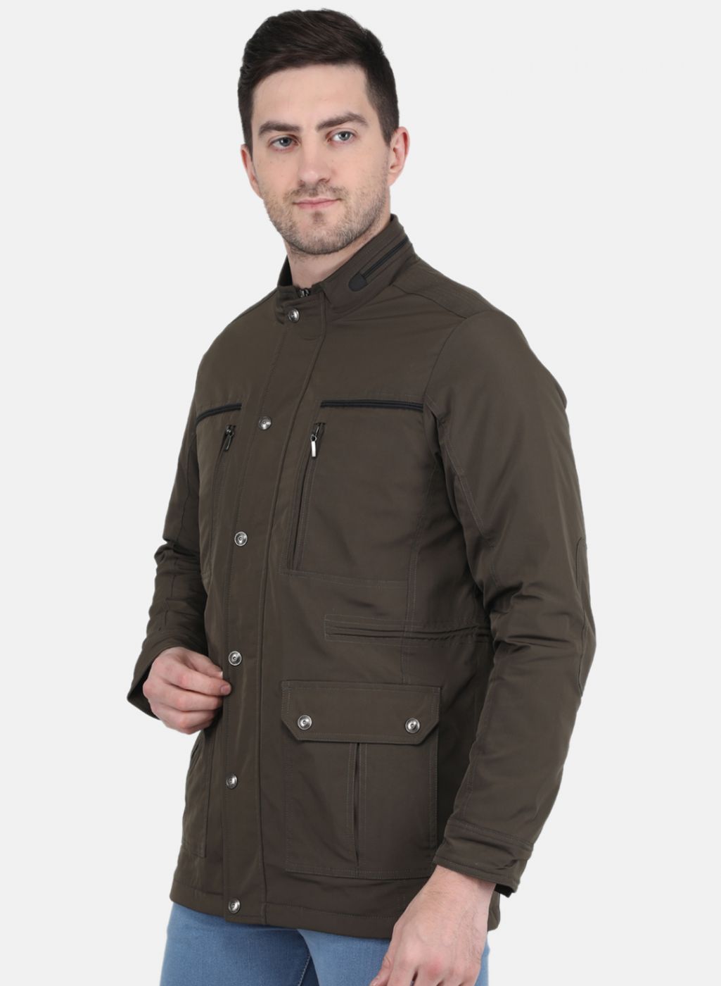 Men Brown Solid Jacket