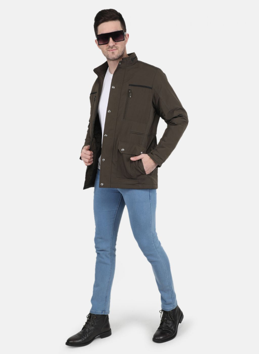 Men Brown Solid Jacket