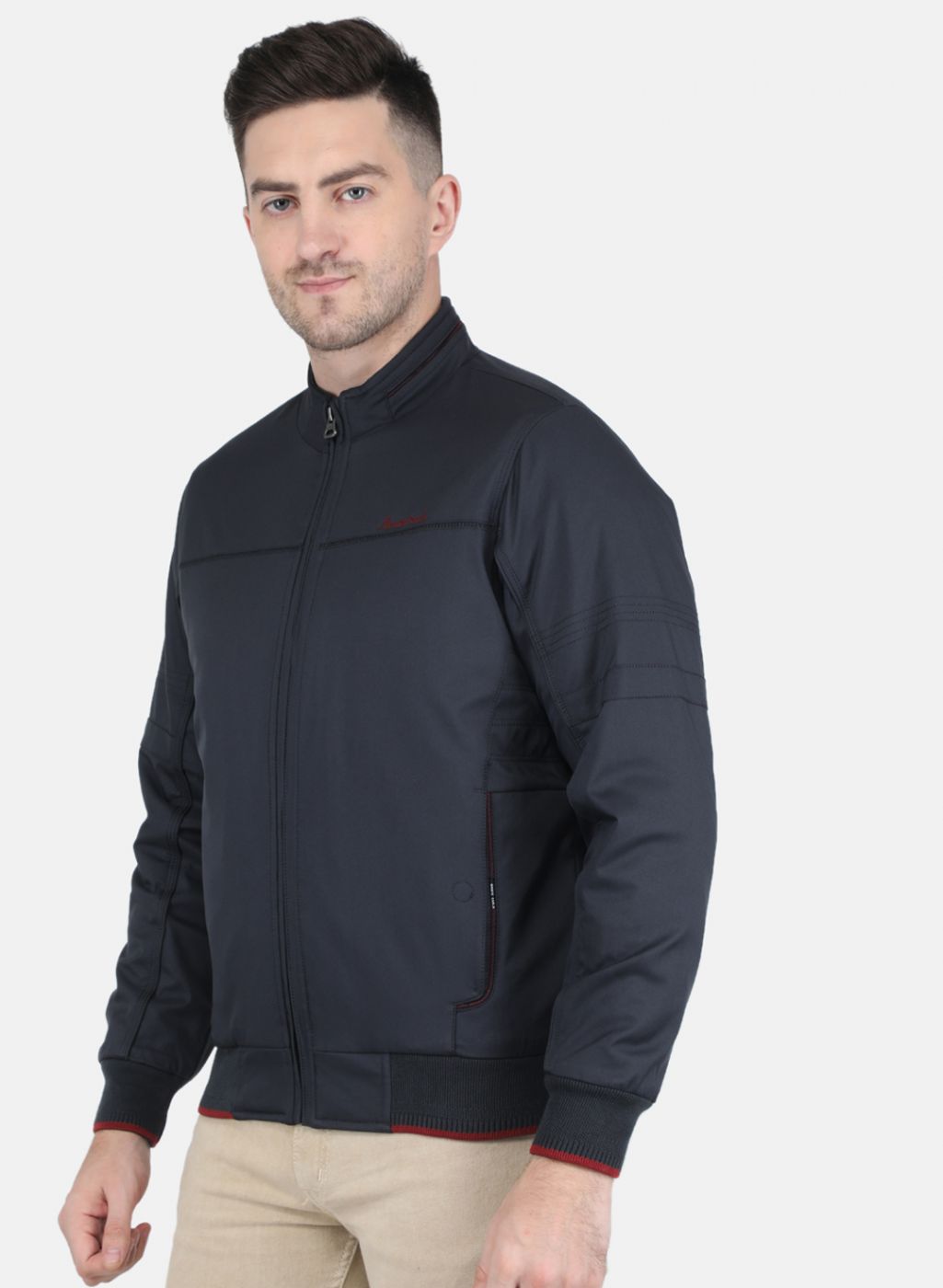 Men NAvy Blue Solid Jacket