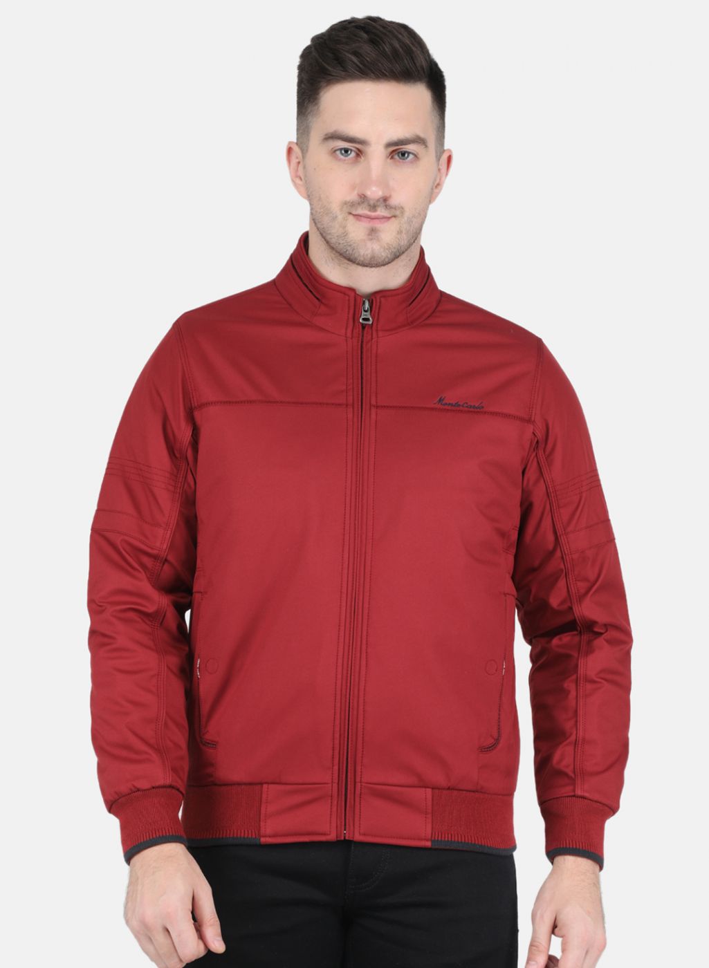 Men Maroon Solid Jacket