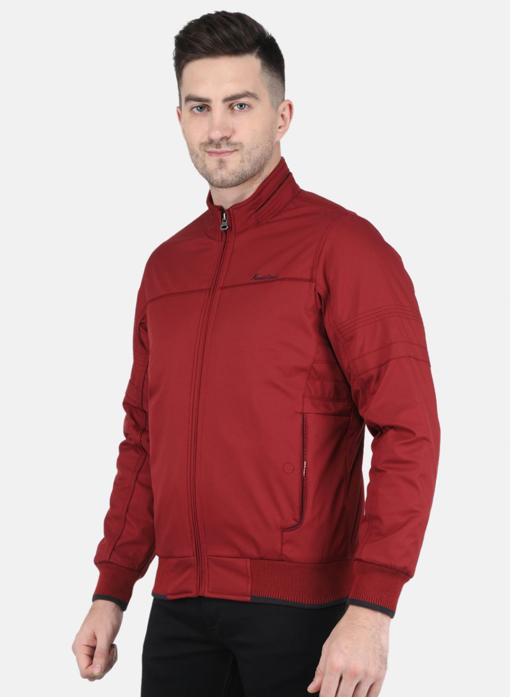 Men Maroon Solid Jacket