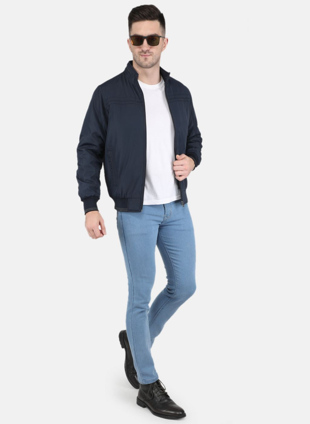 Men NAvy Blue Solid Jacket