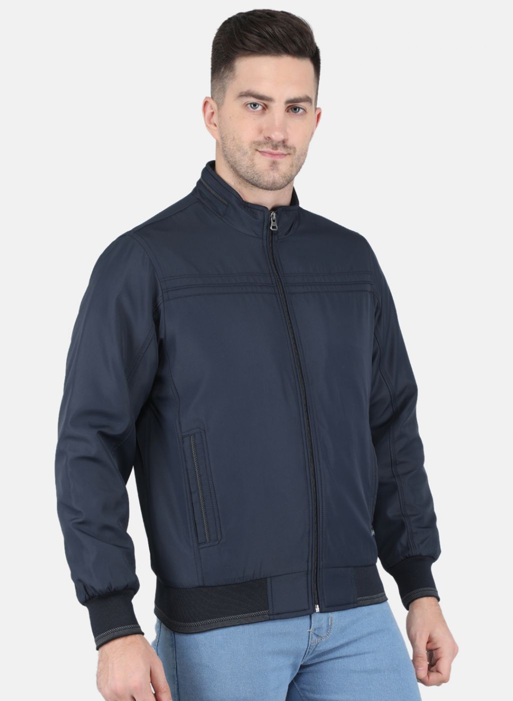 Men NAvy Blue Solid Jacket