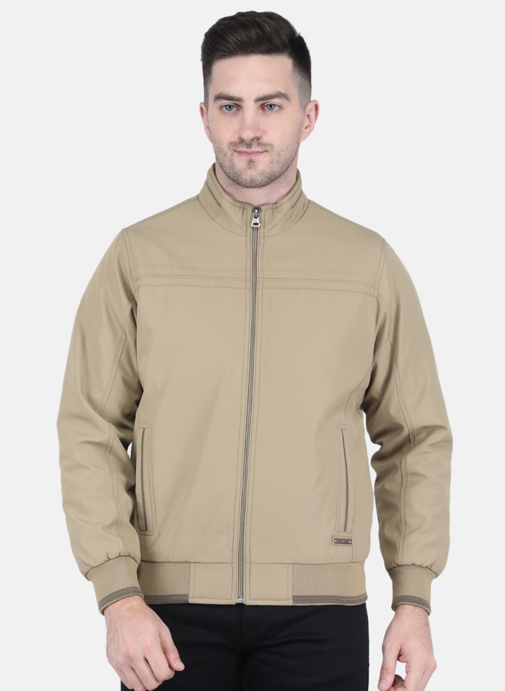 Men Khaki Solid Jacket