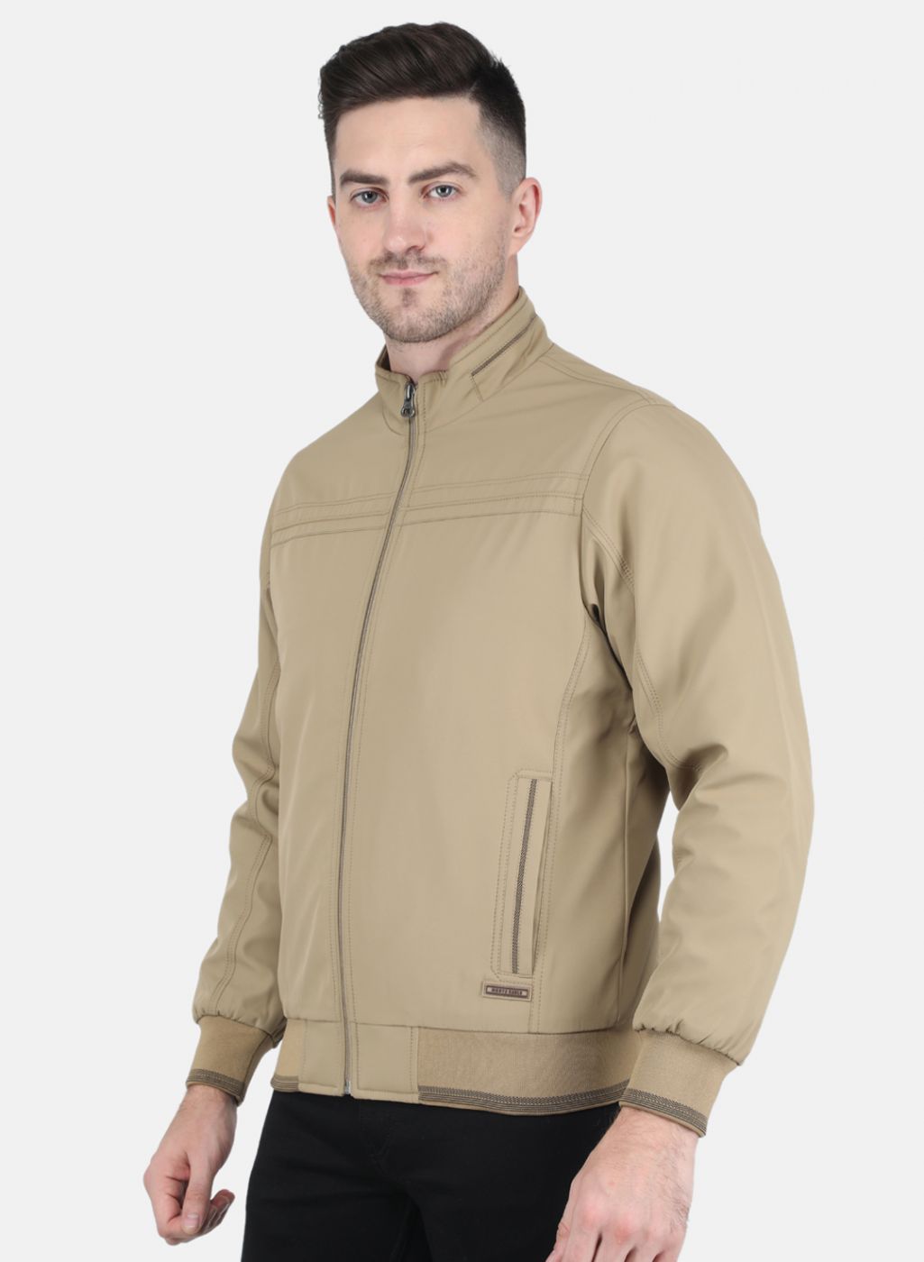 Men Khaki Solid Jacket