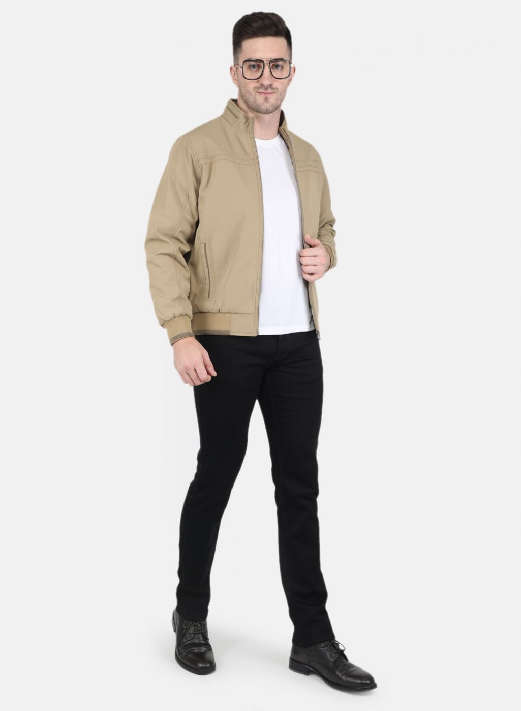 Men Khaki Solid Jacket