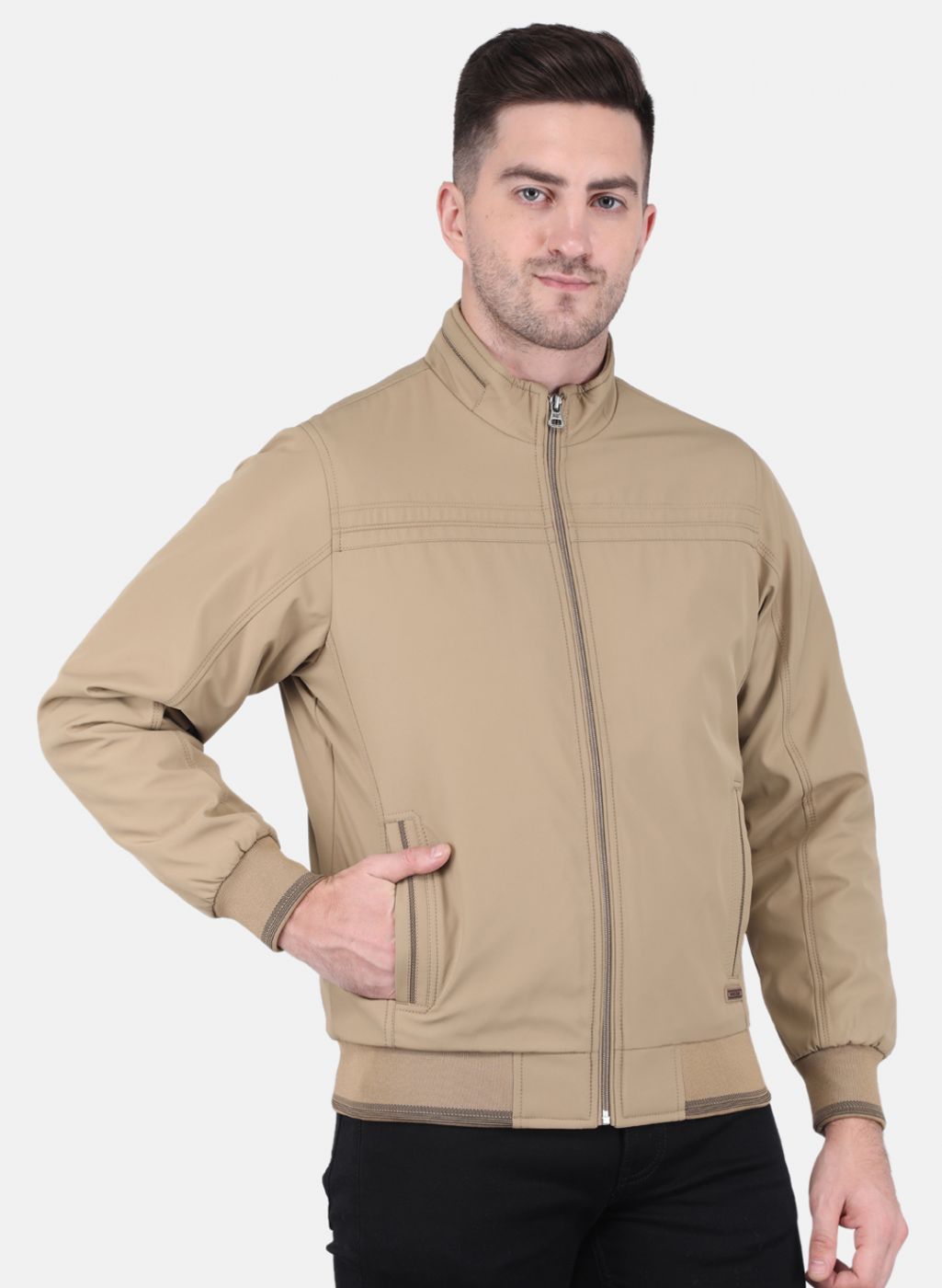 Men Khaki Solid Jacket
